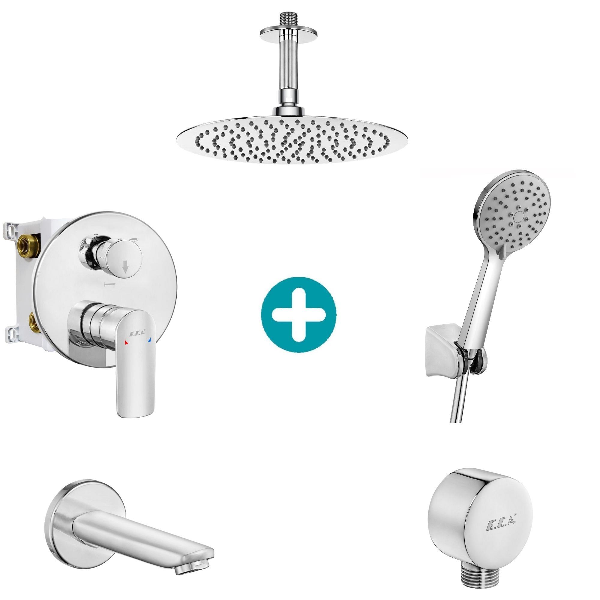 ECA Lia Yuvarlak Ankastre Gömme Banyo Bataryası Duş Seti Tüm Parçalar Dahil