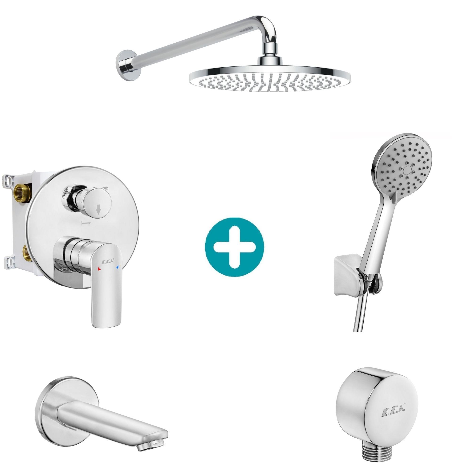 ECA Lia Yuvarlak Ankastre Gömme Banyo Bataryası Duş Seti Tüm Parçalar Dahil 