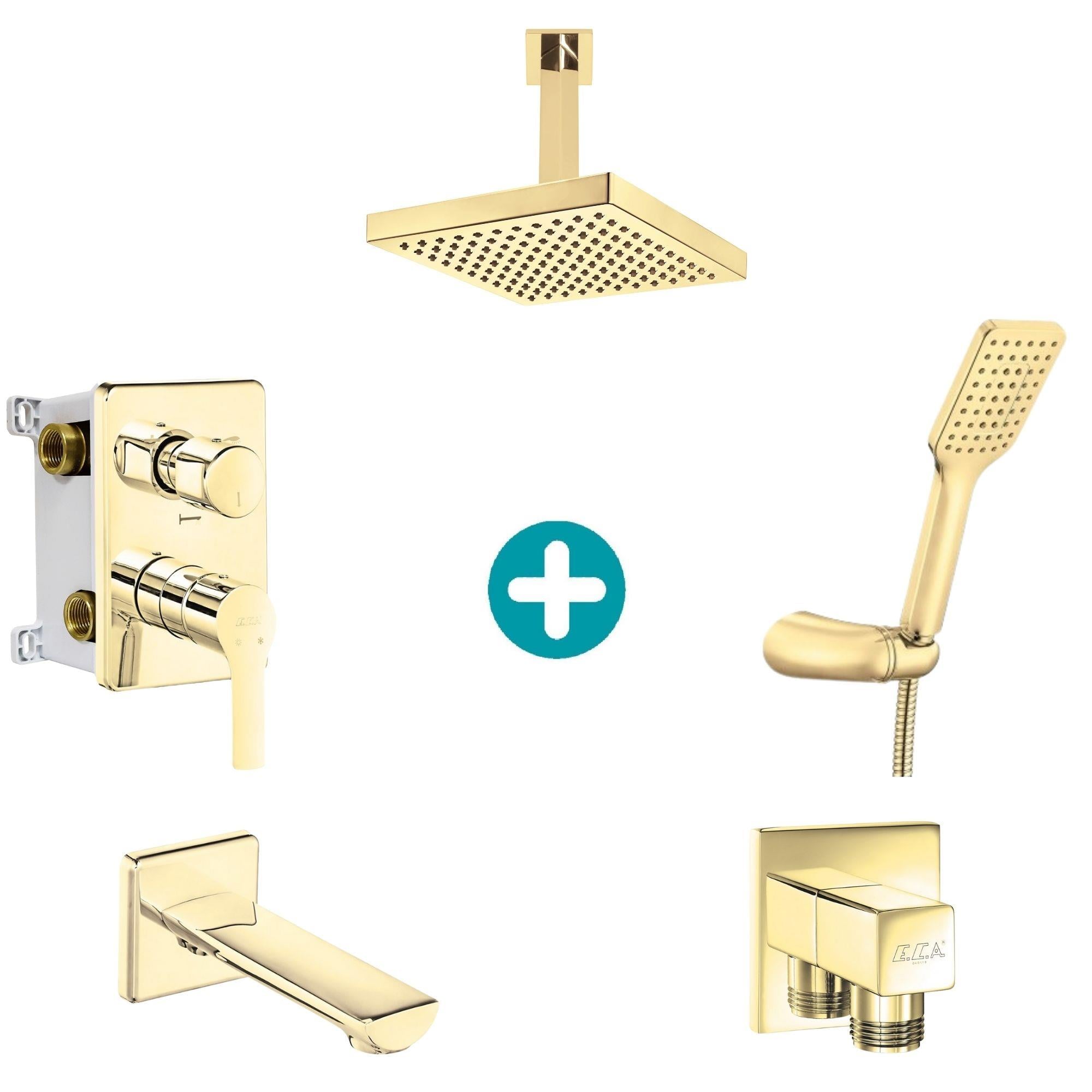 ECA Luna Ankastre Gömme Banyo Bataryası Altın Renkli Duş Seti Tüm Parçalar Dahil Tavandan