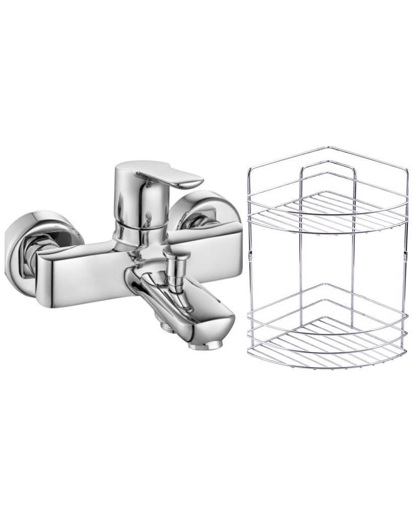 ECA Luna Banyo Bataryası 450+Metal Tel Süngerlik 2'li Köşe Raf    Krom Şampuanlık 2'li Set