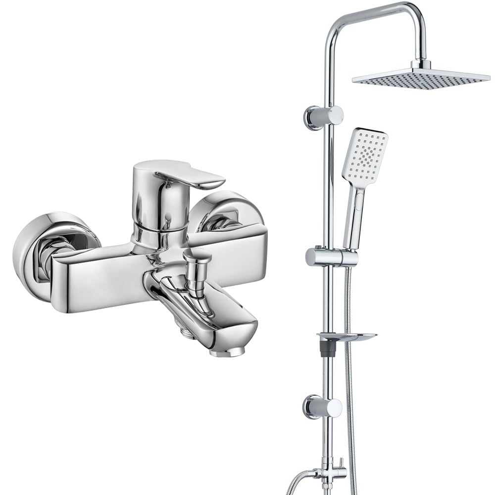ECA Luna Banyo Bataryası + T-MAY Banyo Belen Dikdörtgen Tepe Duş Takımı Seti Paslanmaz Krom