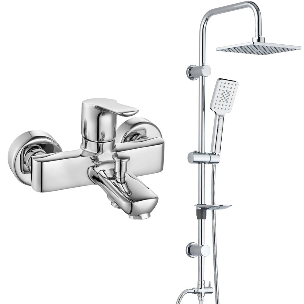 ECA Luna Banyo Bataryası + T-MAY Banyo Belen Dikdörtgen Tepe Duş Takımı Seti Paslanmaz Krom