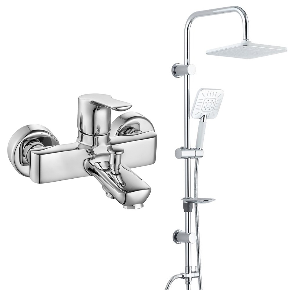 ECA Luna Banyo Bataryası + T-MAY Banyo Çamlıca Kare Tepe Duş Takımı Seti Paslanmaz Krom