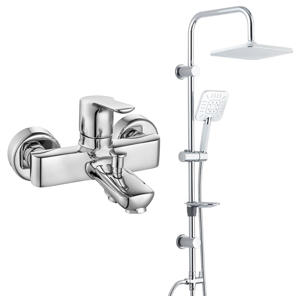 ECA Luna Banyo Bataryası + T-MAY Banyo Çamlıca Kare Tepe Duş Takımı Seti Paslanmaz Krom