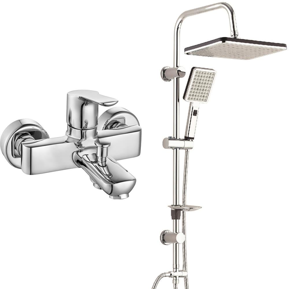 ECA Luna Banyo Bataryası+T-MAY Banyo Sümbül Kare Tepe Duş Takımı Seti Paslanmaz Krom