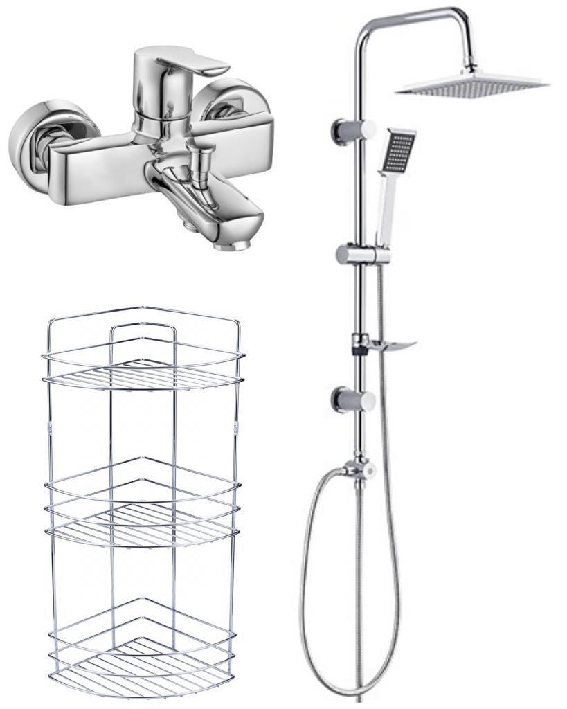 ECA Luna Banyo Bataryası+TEMA Rain Quadro Tepe Duş Takım+3'lü Raf  (450+53240+Süngerlik) 3'lü Set