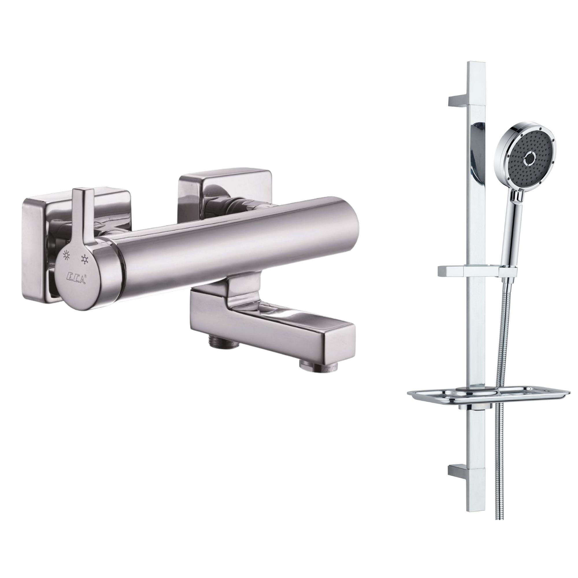 ECA Mina Banyo Bataryası + T-MAY Kağan Kare Borulu Hareketli Sürgülü Duş Seti Üst Takımı