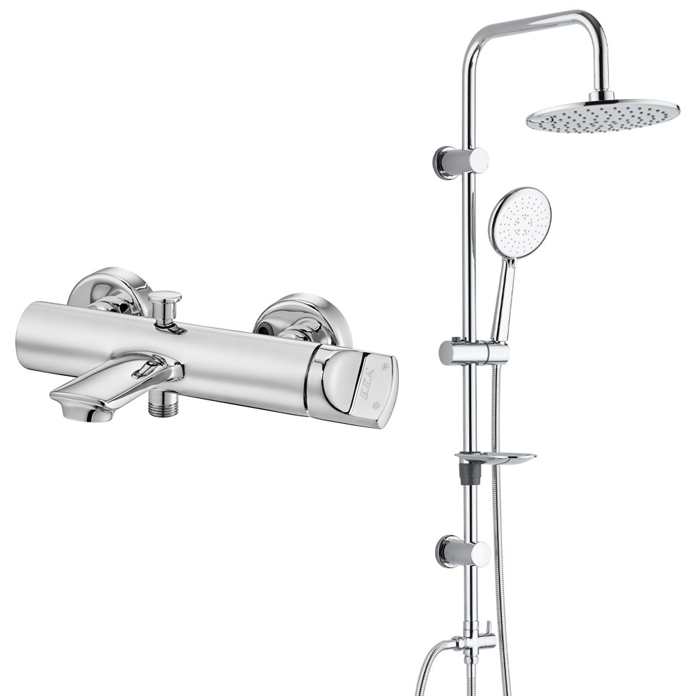 ECA Myra Banyo Bataryası+T-MAY Banyo Bostan Oval Tepe Duş Takımı Seti Paslanmaz Krom