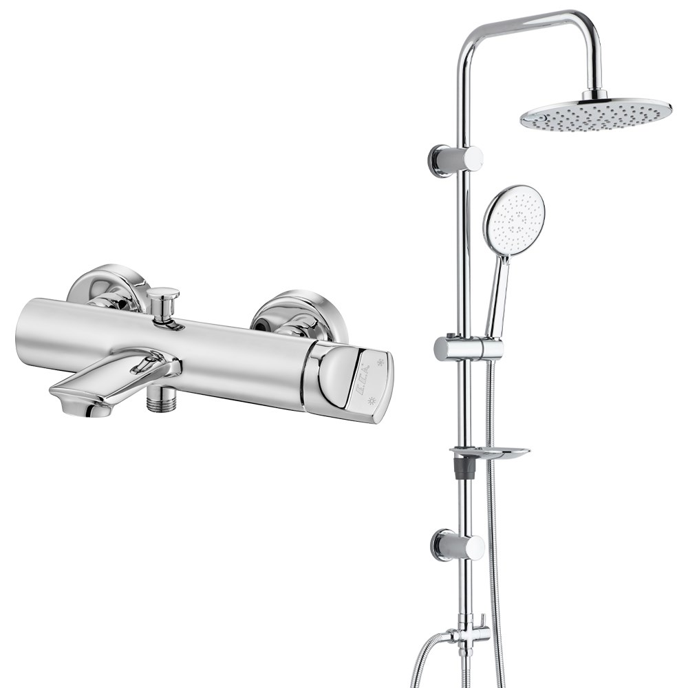 ECA Myra Banyo Bataryası+T-MAY Banyo Bostan Oval Tepe Duş Takımı Seti Paslanmaz Krom