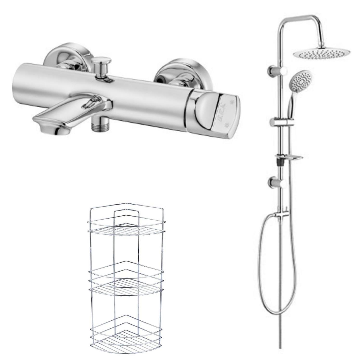 ECA Myra Banyo Bataryası+TEMA Rain Slim Tepe Duş Seti+3'lü Raf    (470H+53220+Süngerlik) 3'lü Set