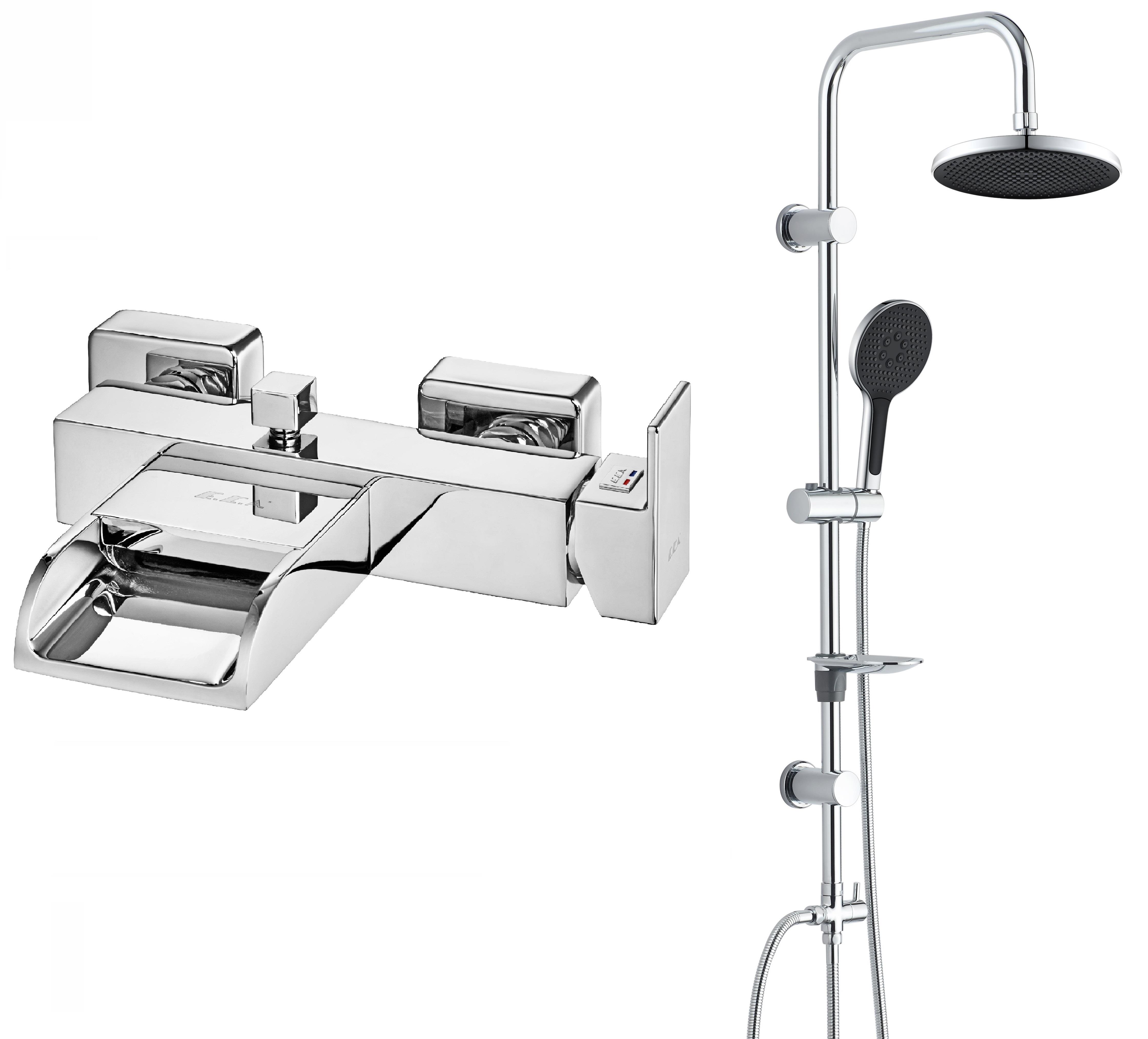 Eca Natura Banyo Bataryası + T-MAY Halıtlı Tepe Duş Takımı Seti Krom Paslanmaz