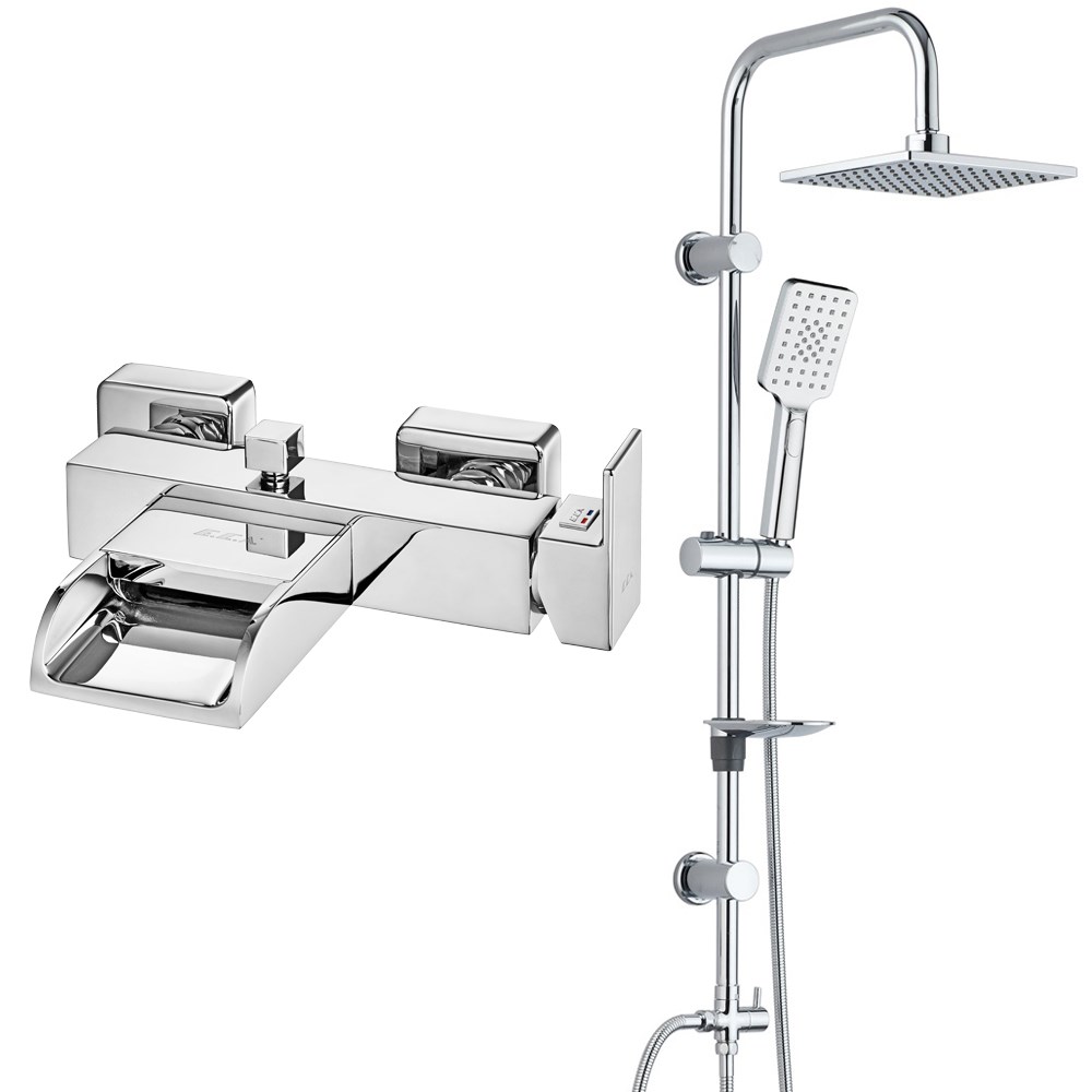 ECA Natura Banyo Bataryası+T-MAY Banyo Belen Dikdörtgen Tepe Duş Takımı Seti Paslanmaz Krom