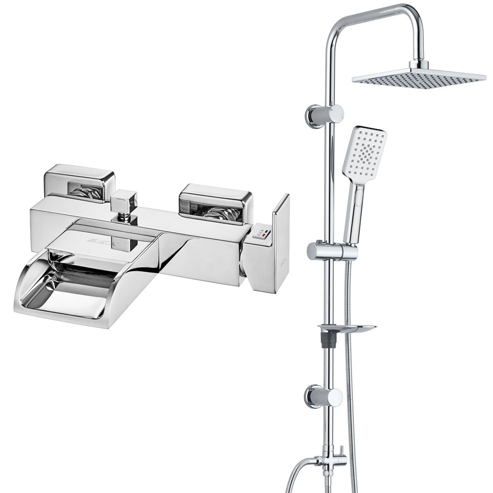 ECA Natura Banyo Bataryası+T-MAY Banyo Belen Dikdörtgen Tepe Duş Takımı Seti Paslanmaz Krom