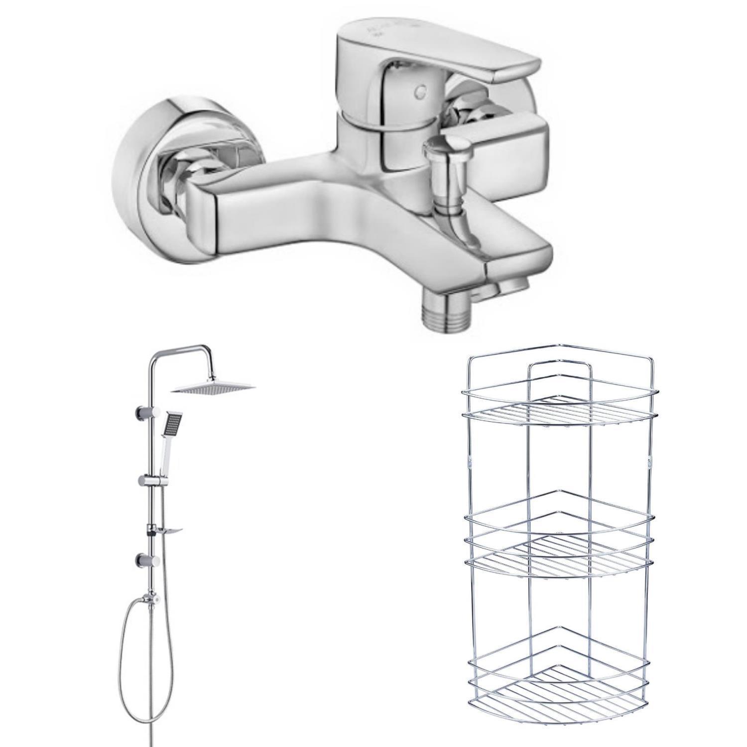 ECA Niobe Banyo Bataryası 482+TEMA Quadro Tepe Duş Set+3 Köşe Raf