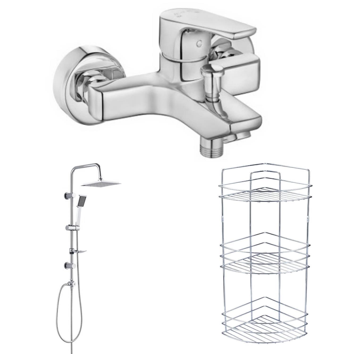 ECA Niobe Banyo Bataryası 482+TEMA Quadro Tepe Duş Set+3 Köşe Raf