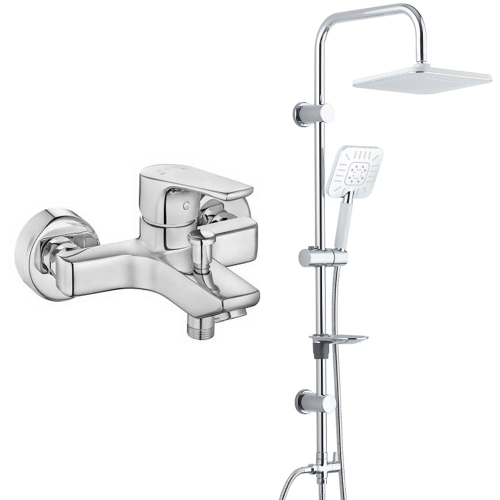 Eca Niobe Banyo Bataryası + T-MAY Banyo Çamlıca Kare Tepe Duş Takımı Seti Krom Paslanmaz