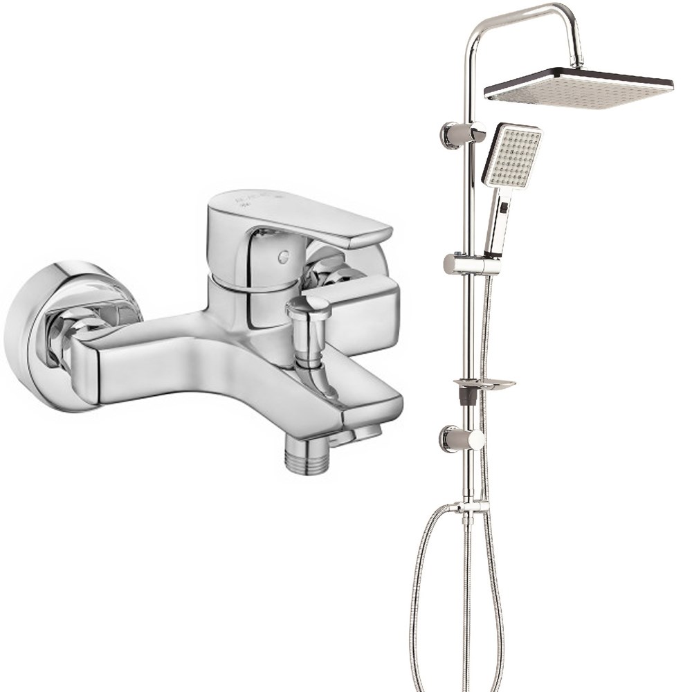 Eca Niobe Banyo Bataryası + T-MAY Banyo Sümbül Kare Tepe Duş Takımı Seti Krom Paslanmaz
