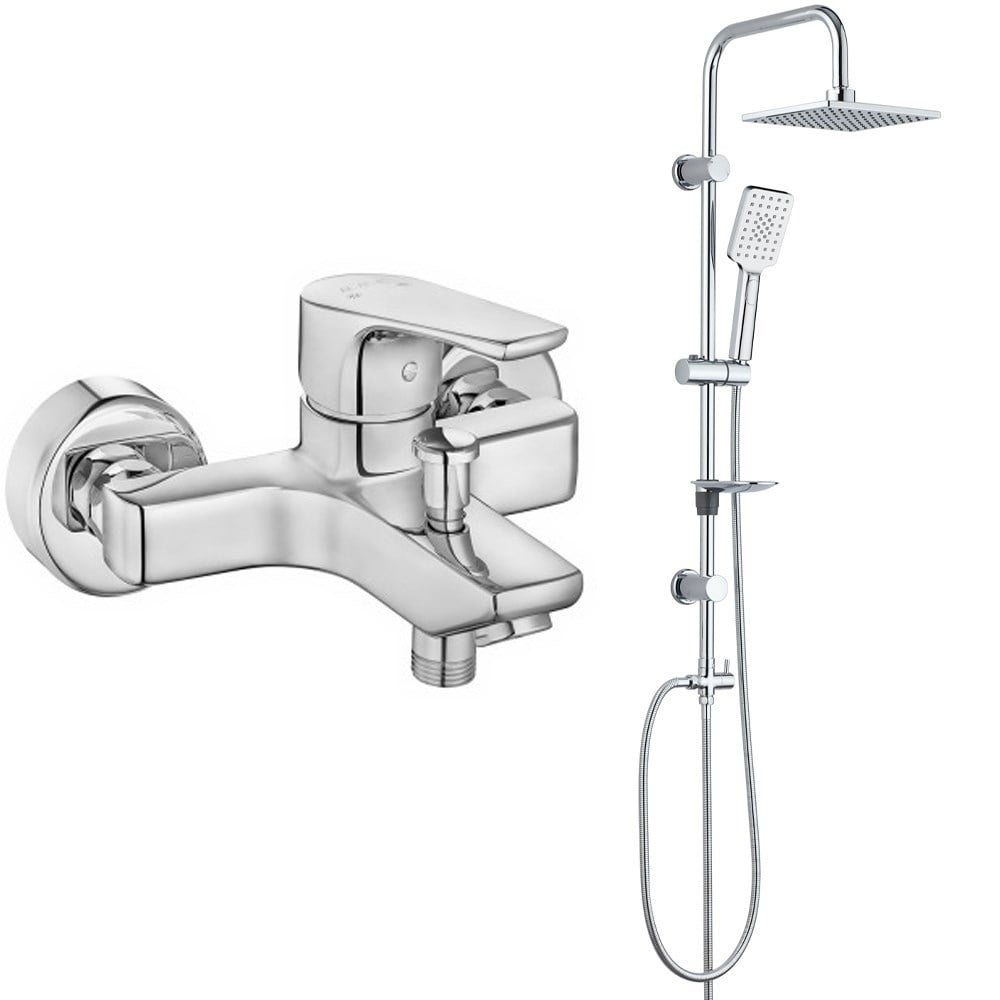 Eca Niobe Banyo Bataryası +  T-MAY Banyo Belen Dikdörtgen Tepe Duş Takımı Seti Krom Paslanmaz