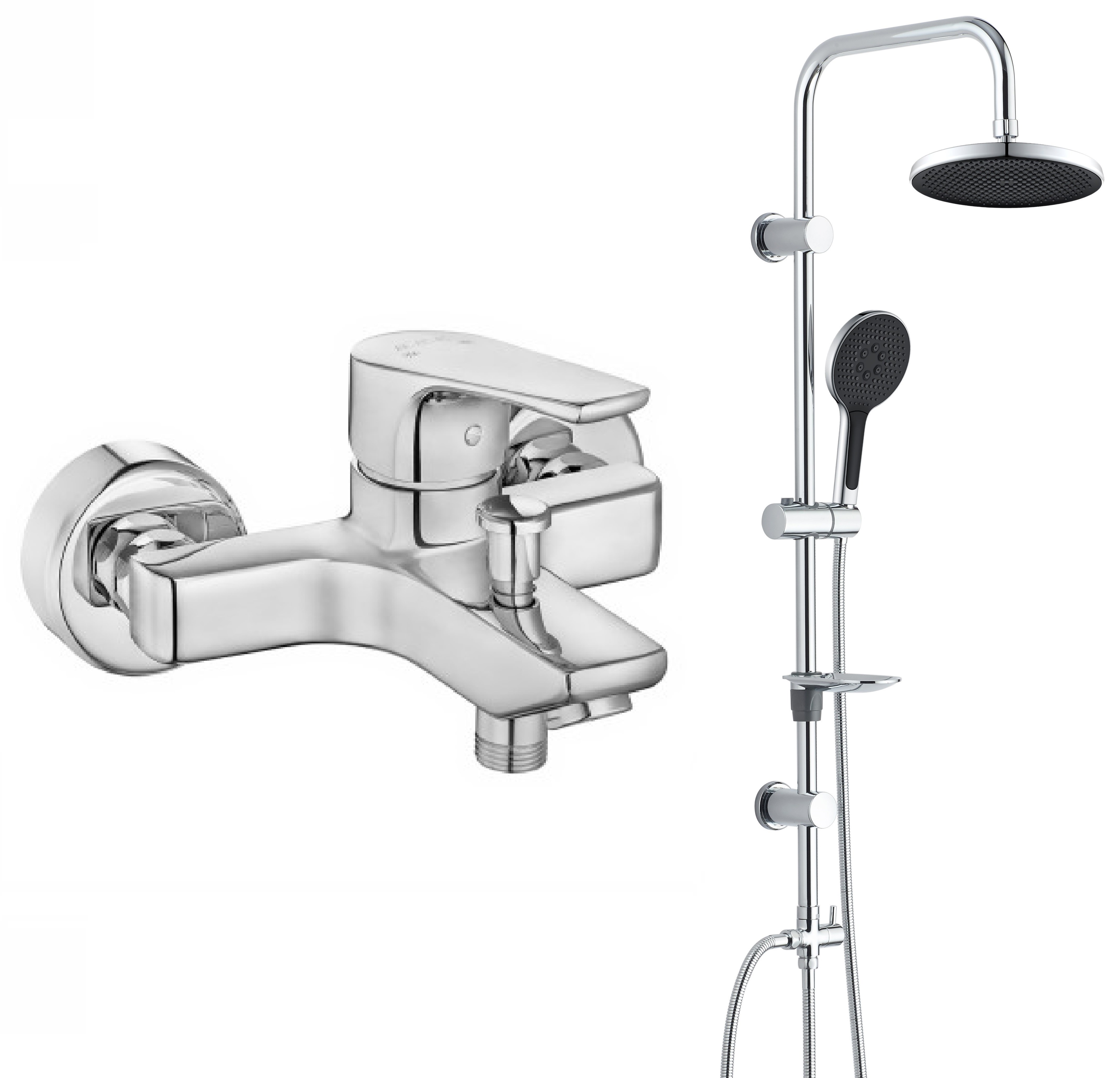 Eca Niobe Banyo Bataryası + T-MAY Halıtlı Tepe Duş Takımı Seti Krom Paslanmaz