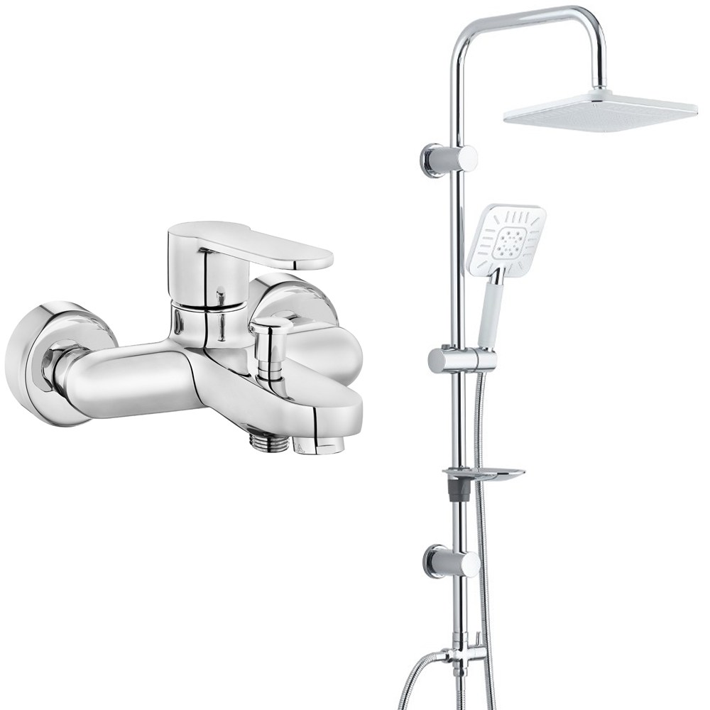 ECA Nita Banyo Bataryası+T-MAY Banyo Çamlıca Kare Tepe Duş Takımı Seti Paslanmaz Krom