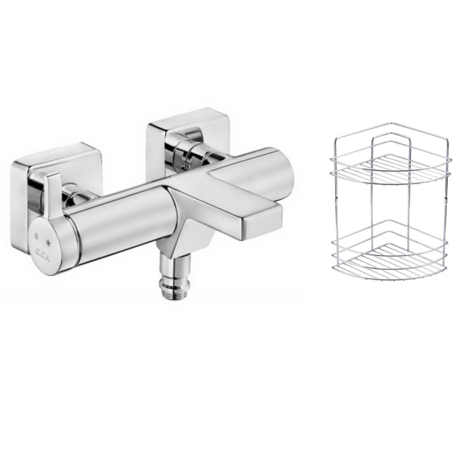 ECA Purity Banyo Bataryası 477H+Metal Tel Süngerlik 2'li Köşe Raf   Krom Şampuanlık 2'li Set