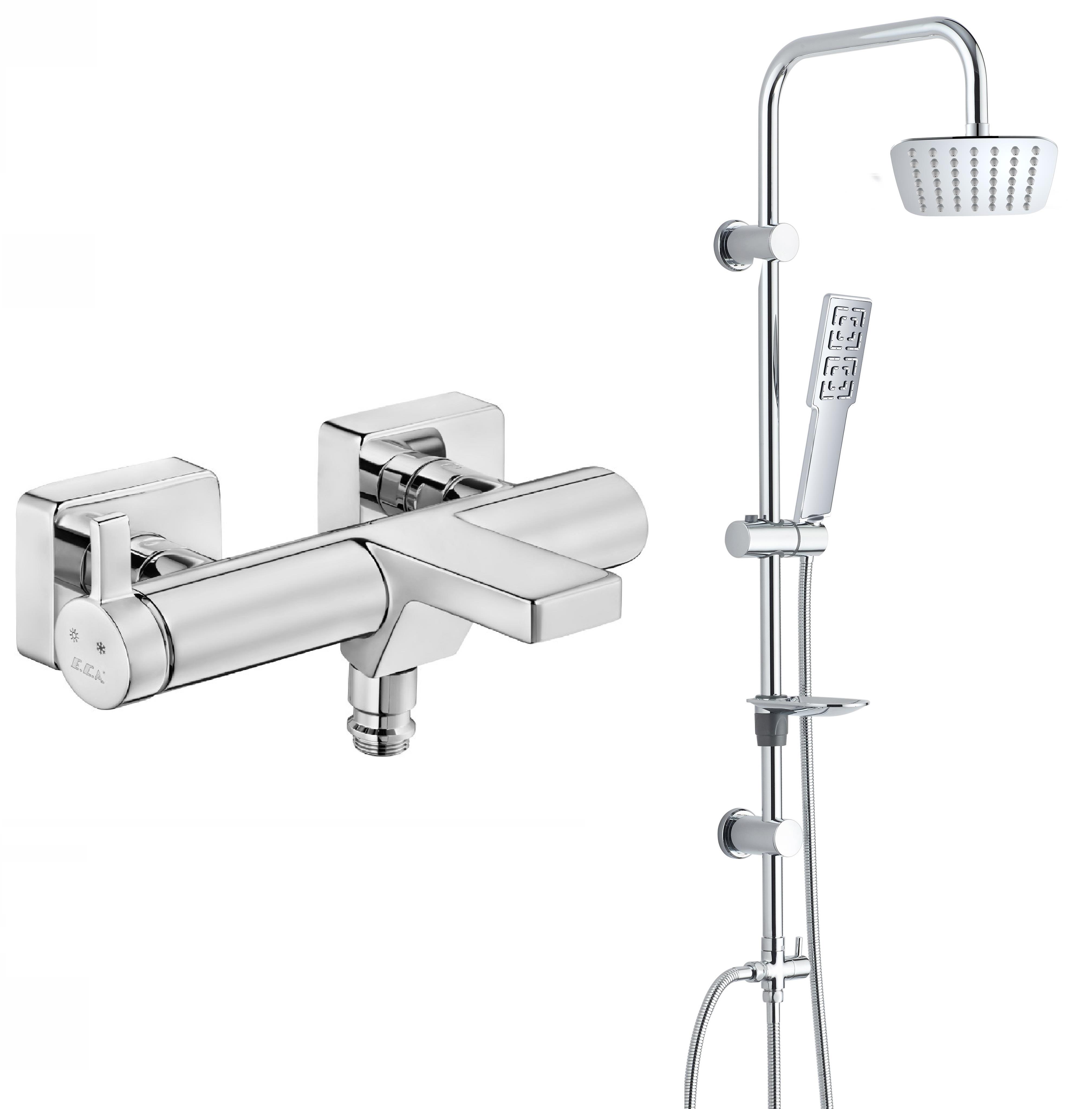 Eca Purity Banyo Bataryası + T-MAY Sarte Tepe Duş Takımı Seti Krom Paslanmaz