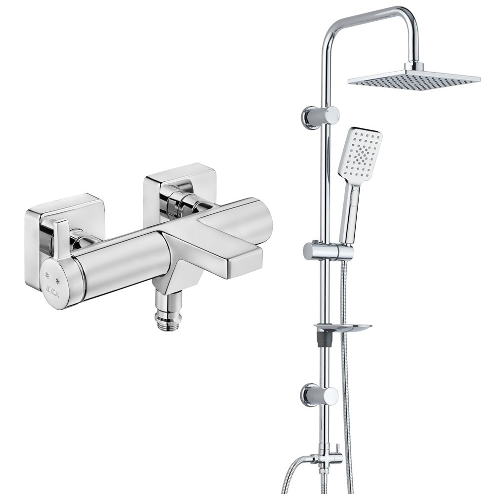 ECA Purity Banyo Bataryası+T-MAY Banyo Belen Dikdörtgen Tepe Duş Takımı Seti Paslanmaz Krom