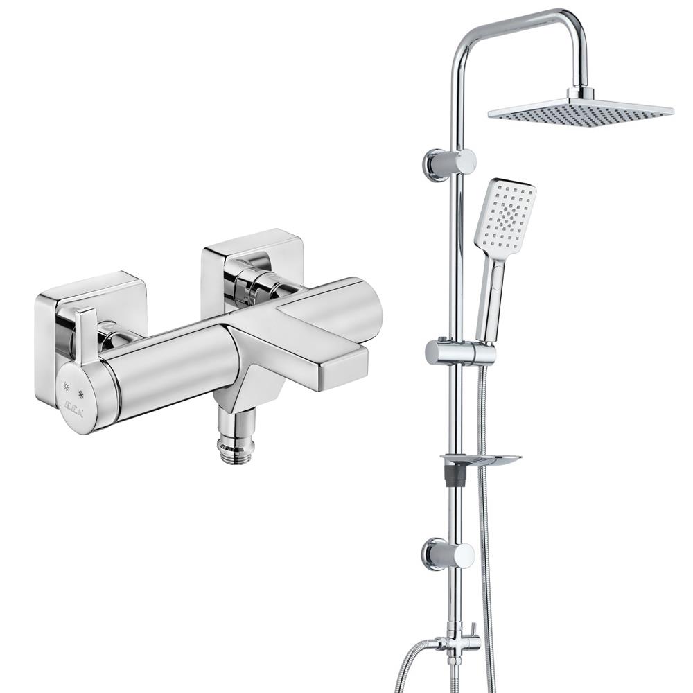 ECA Purity Banyo Bataryası+T-MAY Banyo Belen Kare Tepe Duş Takımı Seti Paslanmaz Krom