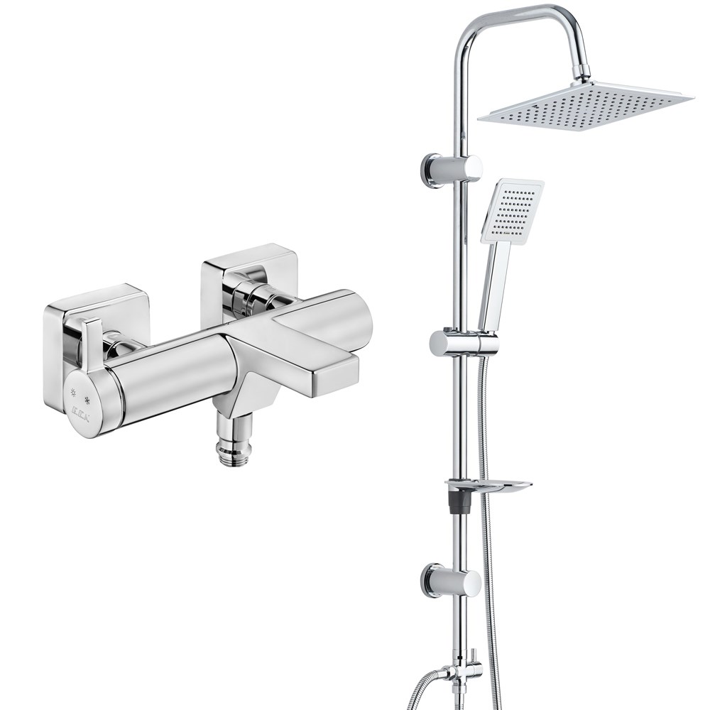ECA Purity Banyo Bataryası+T-MAY Banyo Çam Kare Tepe Duş Takımı Seti Paslanmaz Krom