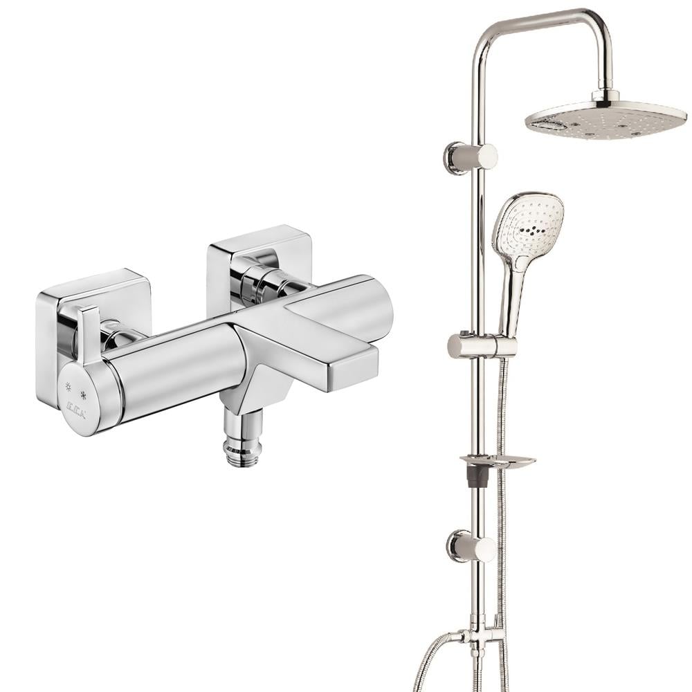 ECA Purity Banyo Bataryası+T-MAY Banyo Ayvacık Elips Tepe Duş Takımı Seti Paslanmaz Krom