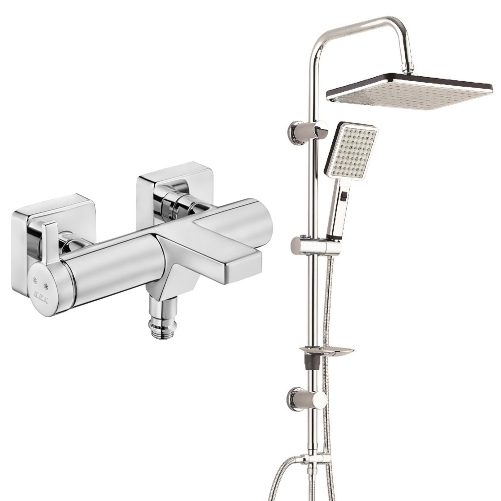 ECA Purity Banyo Bataryası+T-MAY Banyo Sümbül Kare Tepe Duş Takımı Seti Paslanmaz Krom