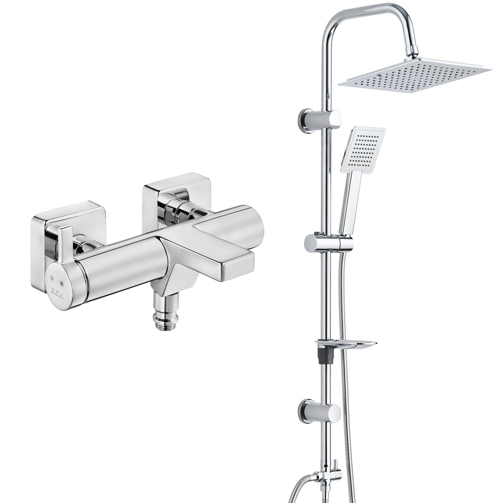 ECA Purity Banyo Bataryası+T-MAY Banyo Çam Kare Tepe Duş Takımı Seti Paslanmaz Krom