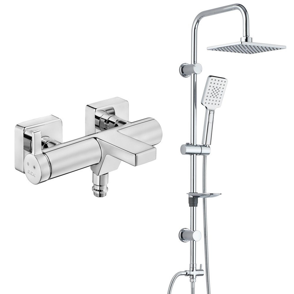 ECA Purity Banyo Bataryası+T-MAY Banyo Belen Dikdörtgen Tepe Duş Takımı Seti Paslanmaz Krom