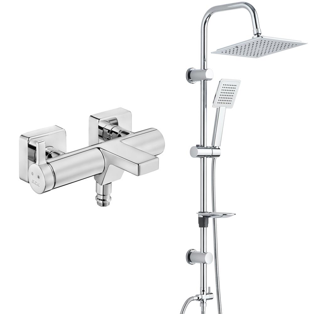 ECA Purity Banyo Bataryası+T-MAY Banyo Çam Kare Tepe Duş Takımı Seti Paslanmaz Krom