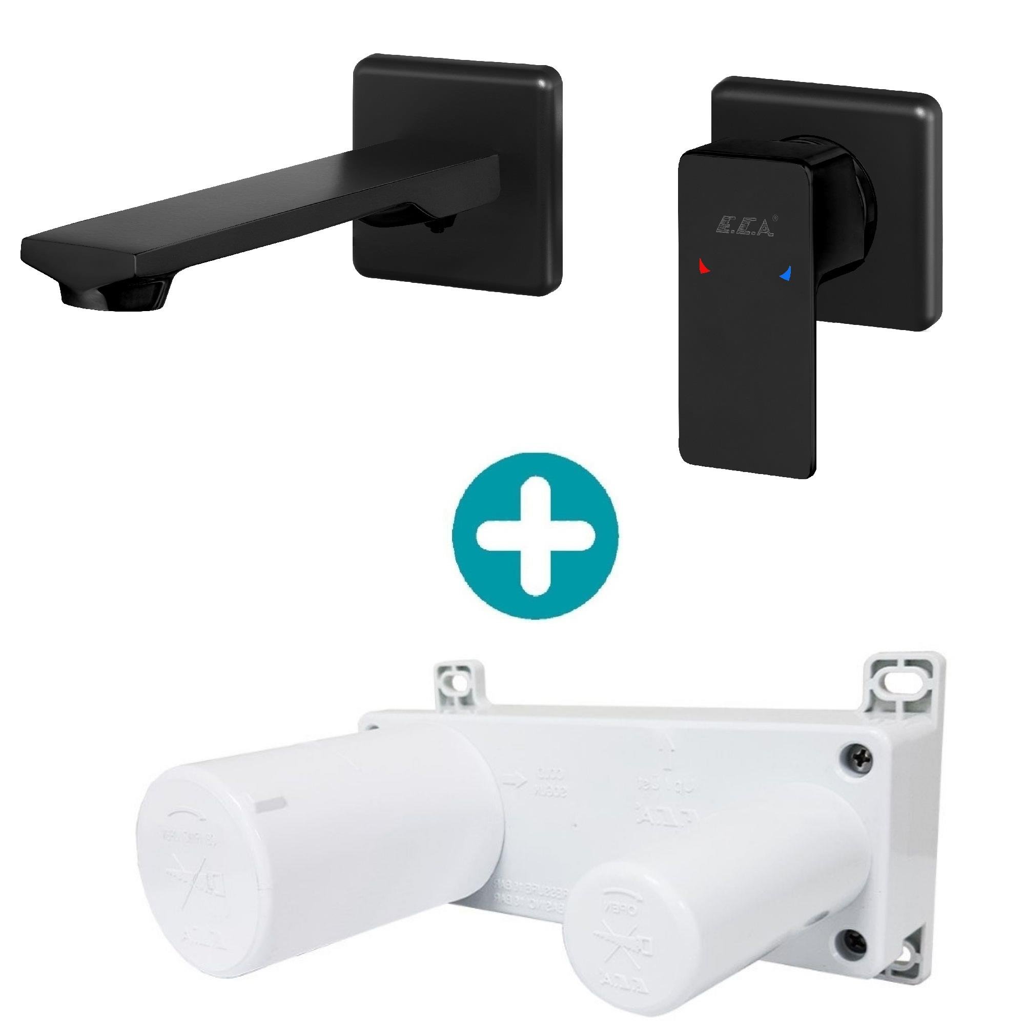 ECA Royal Ankastre Lavabo Bataryası Sıva Üstü Ve Sıva Altı Grubu Çift Rozet Mat Siyah