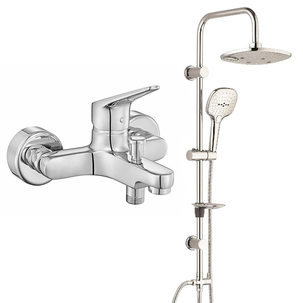 ECA Spylos Banyo Bataryası+T-MAY Banyo Ayvacık Elips Tepe Duş Takımı Seti Paslanmaz Krom