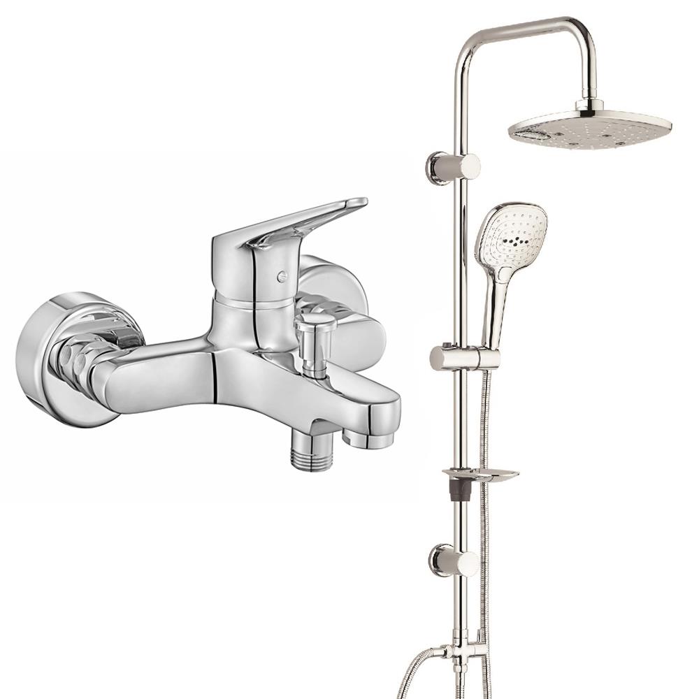 ECA Spylos Banyo Bataryası+T-MAY Banyo Ayvacık Elips Tepe Duş Takımı Seti Paslanmaz Krom