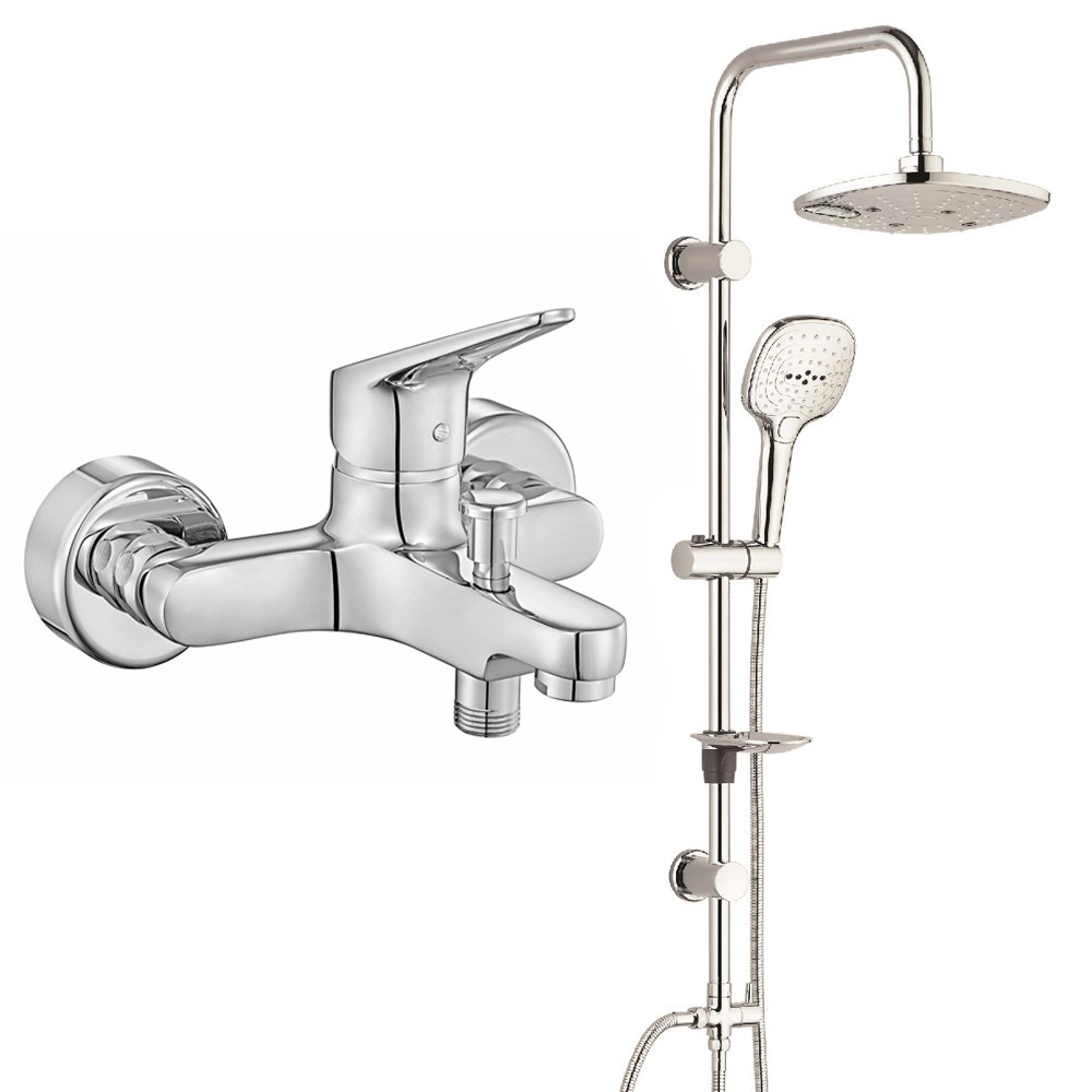ECA Spylos Banyo Bataryası+T-MAY Banyo Ayvacık Elips Tepe Duş Takımı Seti Paslanmaz Krom