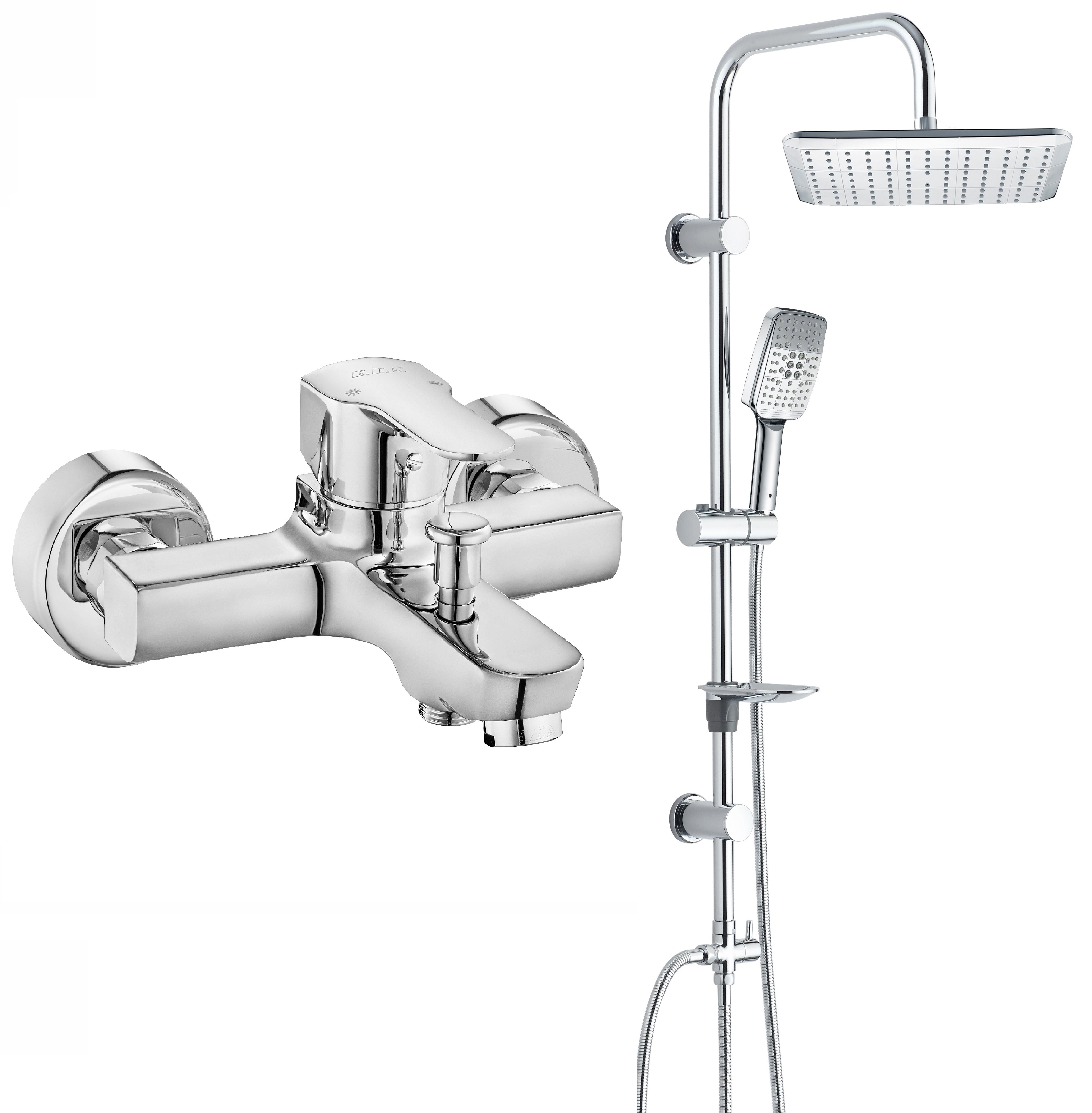Eca Star Banyo Bataryası + T-MAY Gürle Tepe Duş Takımı Seti Krom Paslanmaz