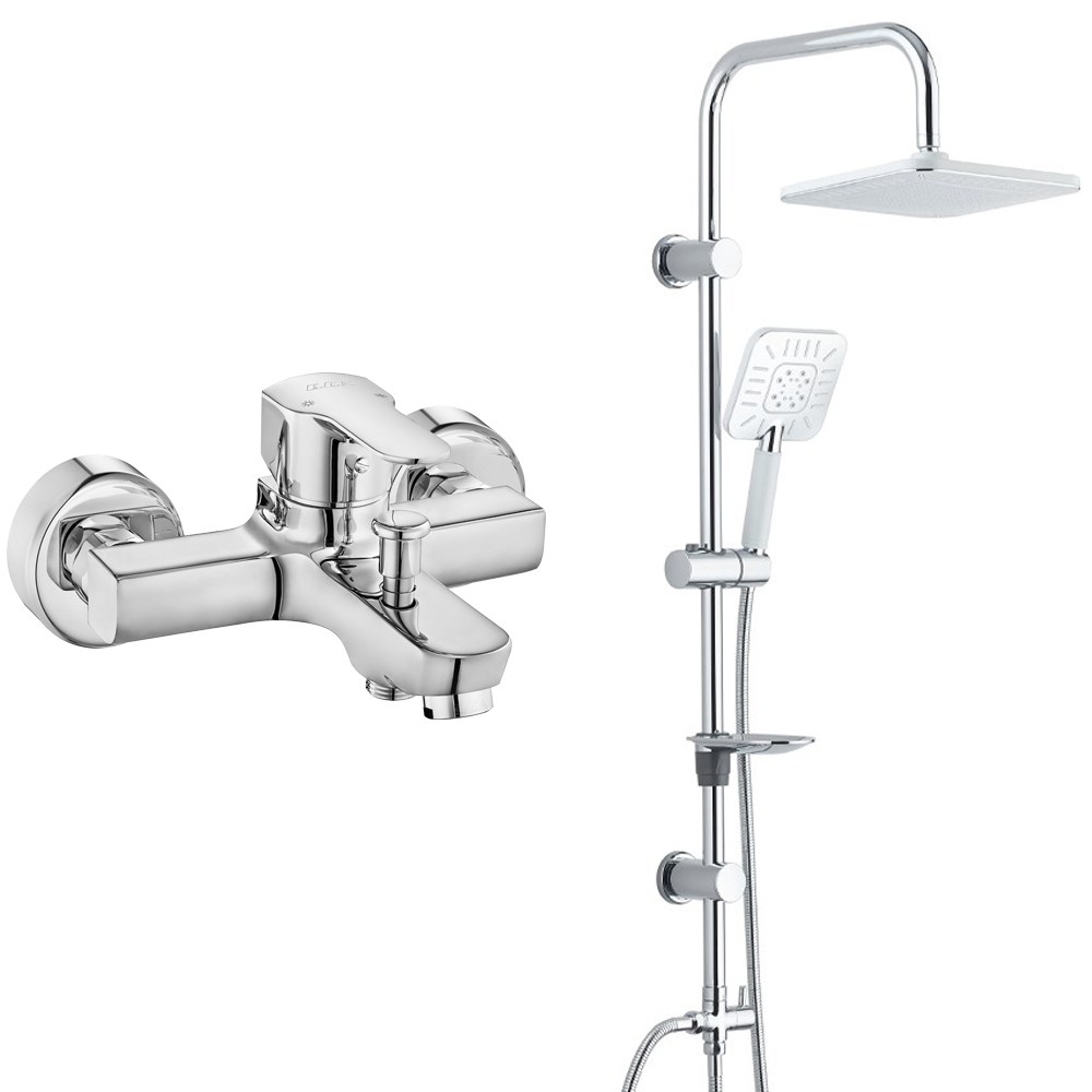 ECA Star Banyo Bataryası+T-MAY Banyo Çamlıca Kare Tepe Duş Takımı Seti Paslanmaz Krom