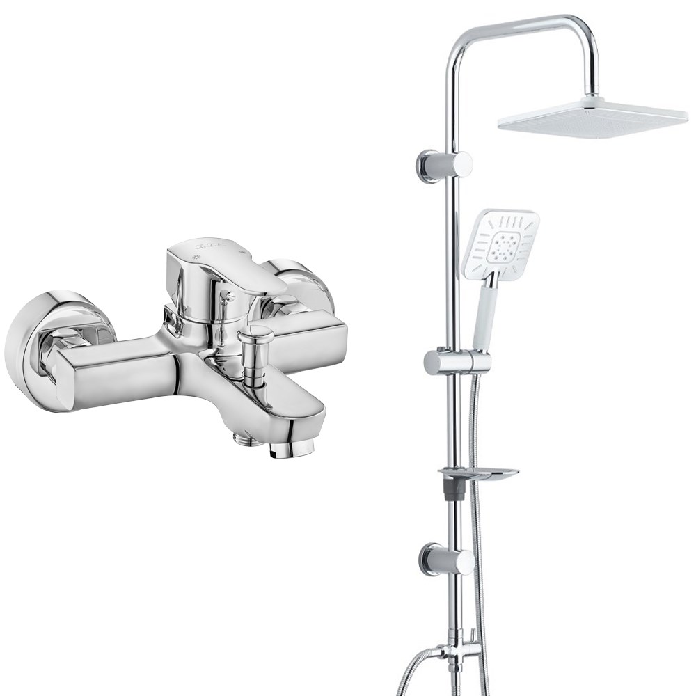 ECA Star Banyo Bataryası+T-MAY Banyo Çamlıca Kare Tepe Duş Takımı Seti Paslanmaz Krom