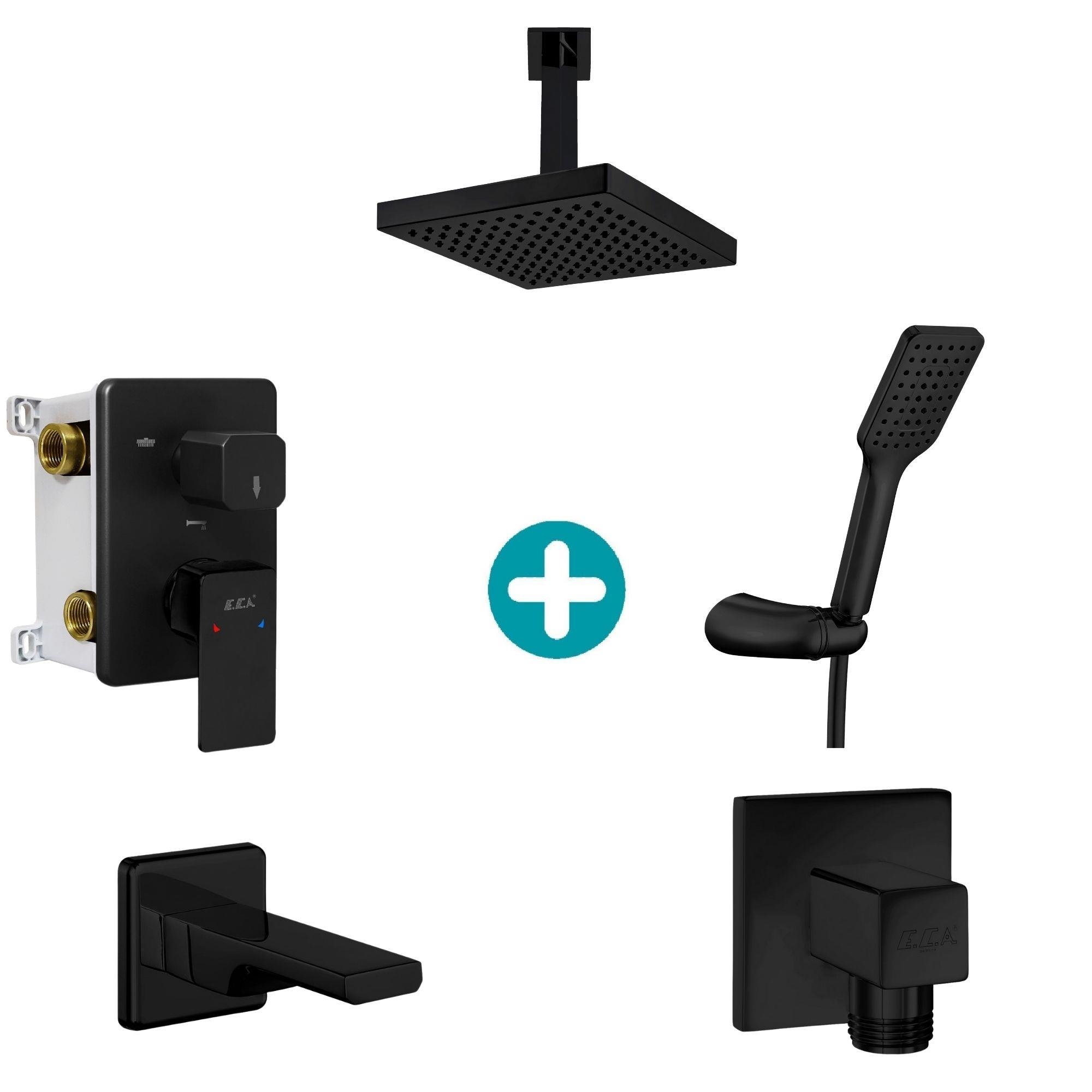 ECA Tiera Ankastre Gömme Banyo Bataryası Mat Siyah Duş Seti Tüm Parçalar Dahil Tavandan