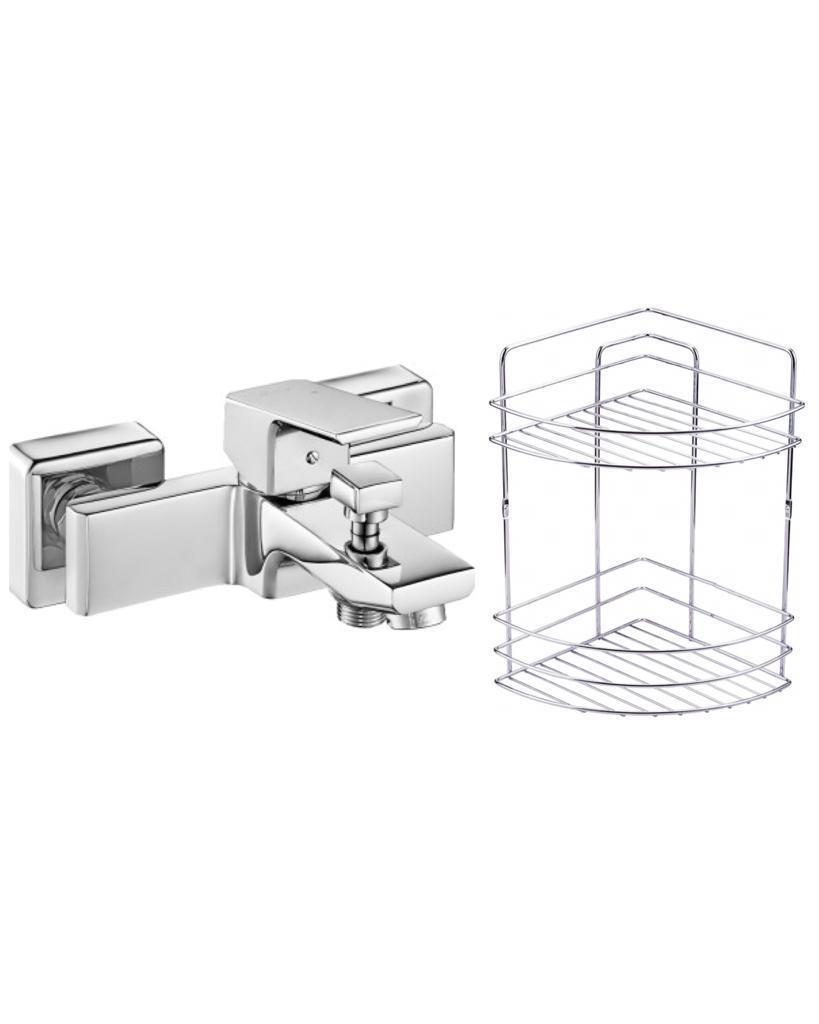 ECA Tiera Banyo Bataryası 469+Metal Tel Süngerlik 2'li Köşe Raf    Krom Şampuanlık 2'li Set