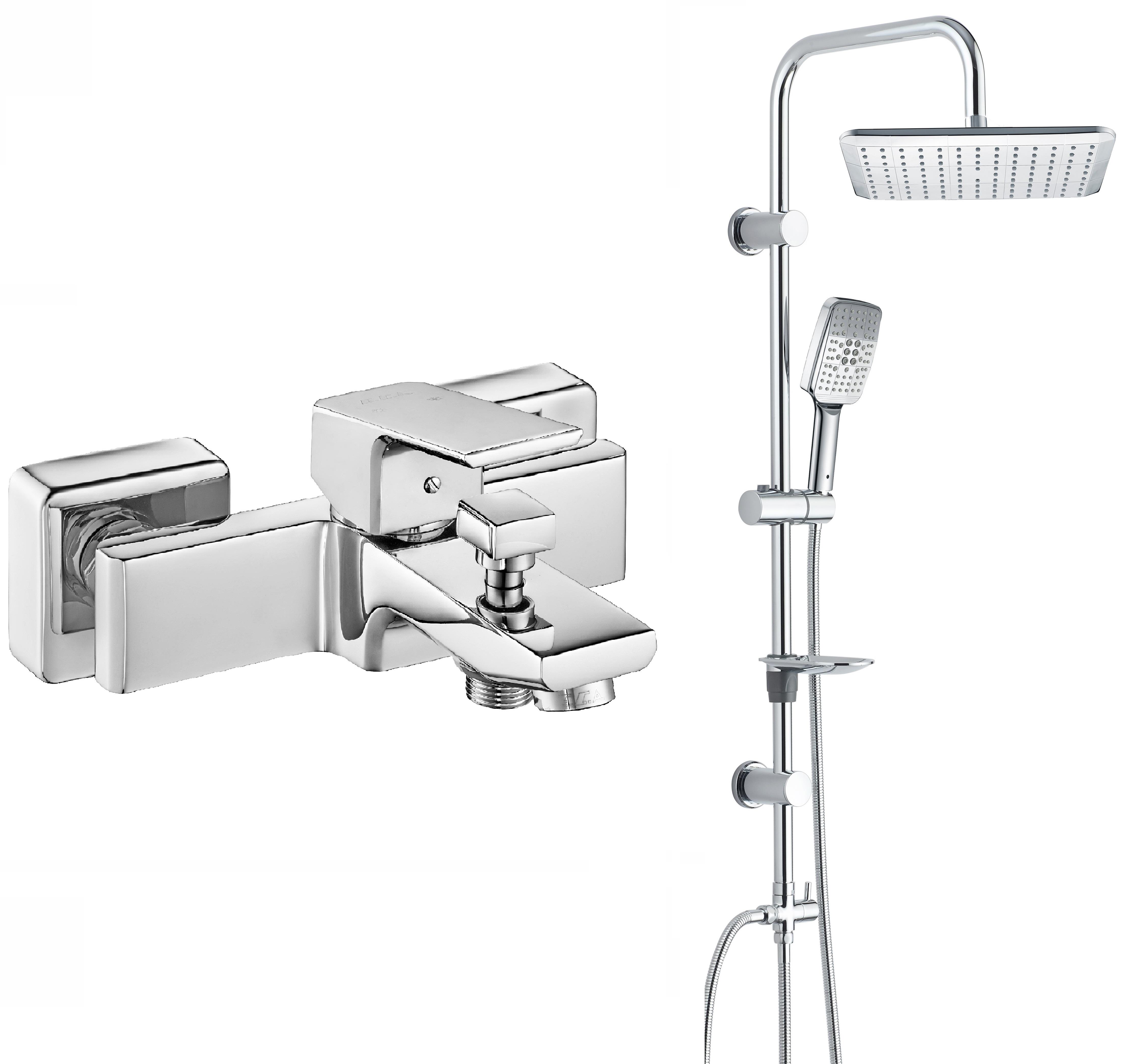 Eca Tiera Banyo Bataryası + T-MAY Gürle Tepe Duş Takımı Seti Krom Paslanmaz