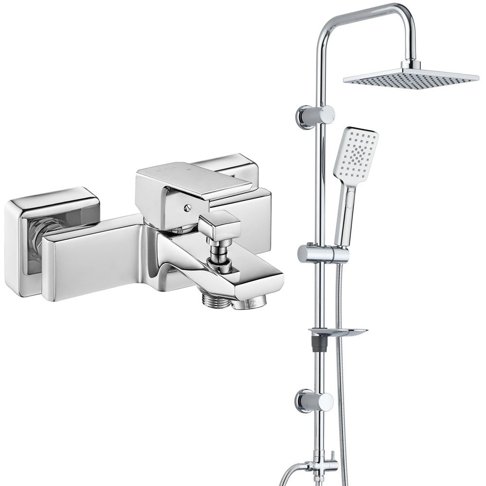 ECA Tiera Banyo Bataryası+T-MAY Banyo Belen Dikdörtgen Tepe Duş Takımı Seti Paslanmaz Krom