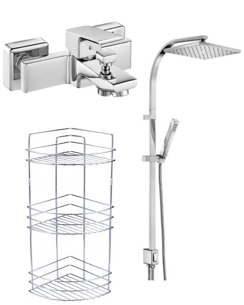 ECA Tiera Banyo Bataryası+Tiera Kolonlu Tepe Duş Takım+3'lü Rafı (469+012+Süngerlik) 3'lü Set 