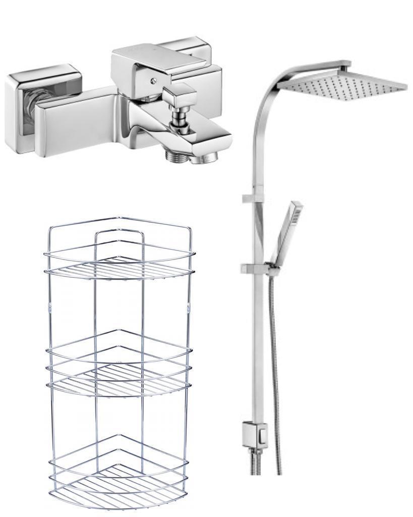 ECA Tiera Banyo Bataryası+Tiera Kolonlu Tepe Duş Takım+3'lü Rafı (469+012+Süngerlik) 3'lü Set 