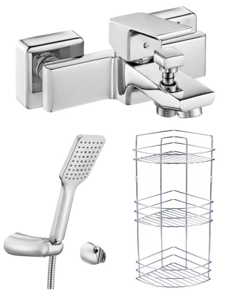 ECA Tiera Banyo Bataryası+Tiera Mafsallı Duş Takımı+3'lü Köşe Raf  (469+342+Şampuanlık) 3'lü Set