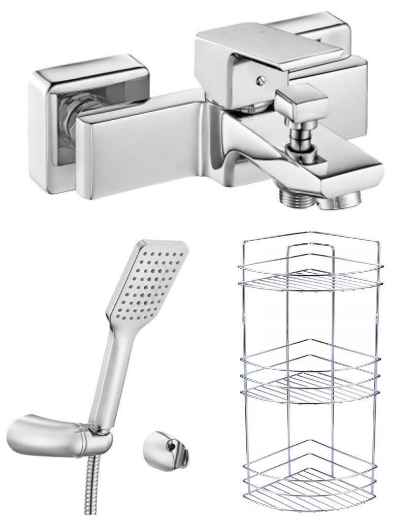 ECA Tiera Banyo Bataryası+Tiera Mafsallı Duş Takımı+3'lü Köşe Raf  (469+342+Şampuanlık) 3'lü Set