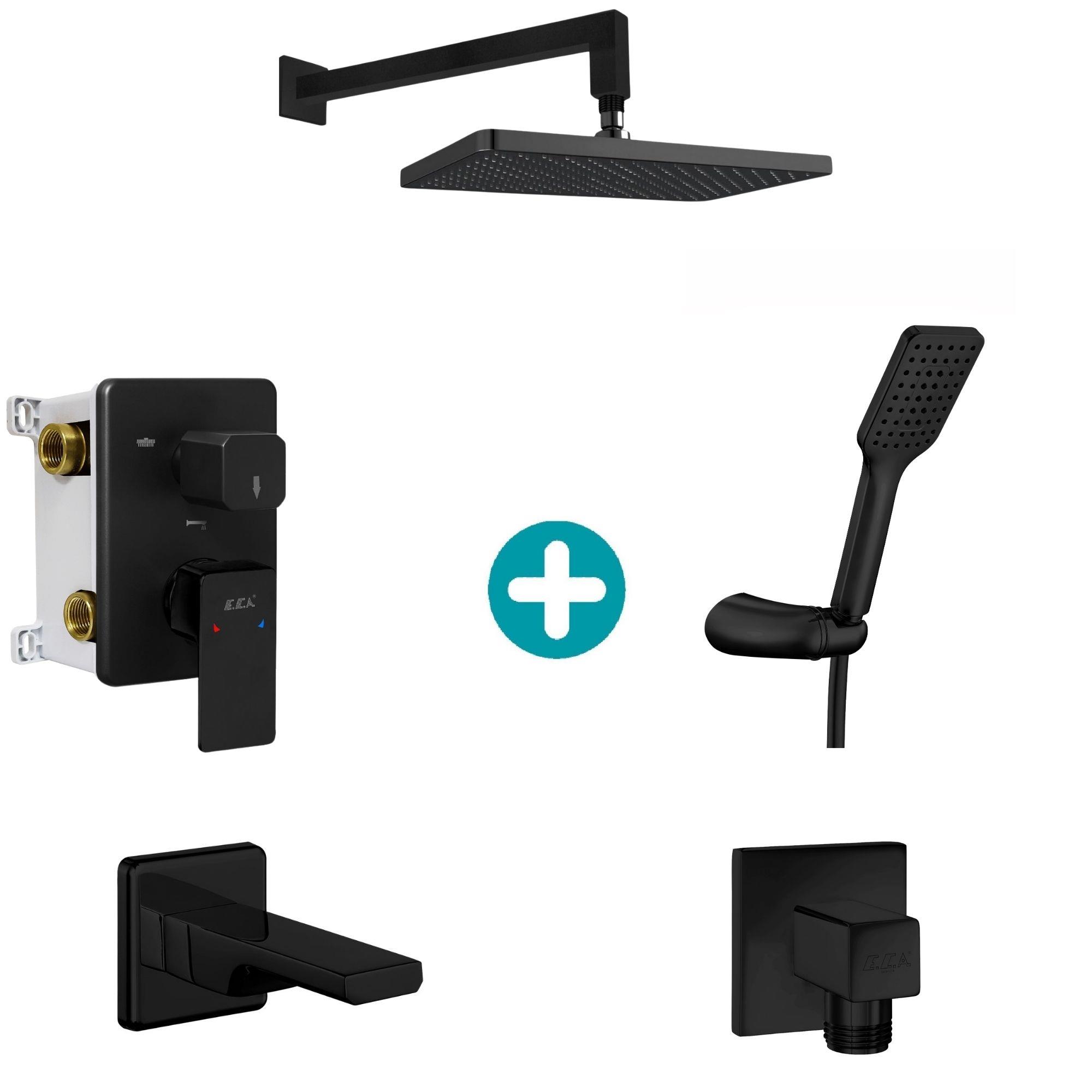 ECA Tiera Plus Ankastre Gömme Banyo Bataryası Mat Siyah Duş Seti Tüm Parçalar Dahil